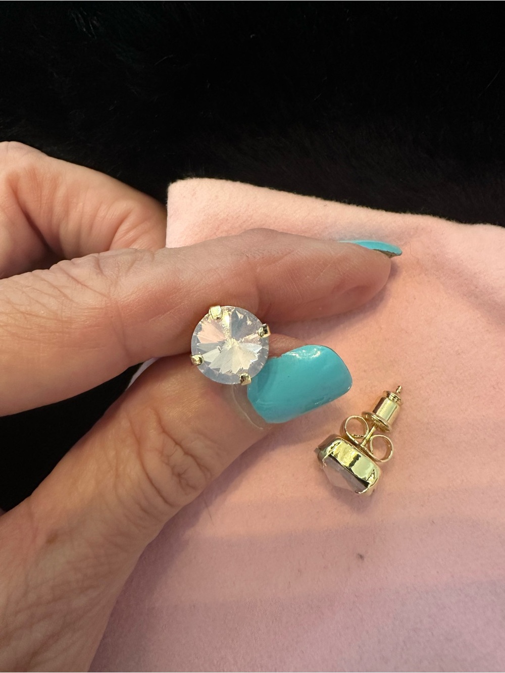 Gold-Set Clear Crystal Stud Earrings - Women Jewelry